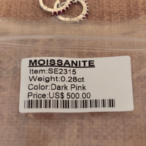 New Silver and Pink  Moissanite Earrings - Picture 5 of 5